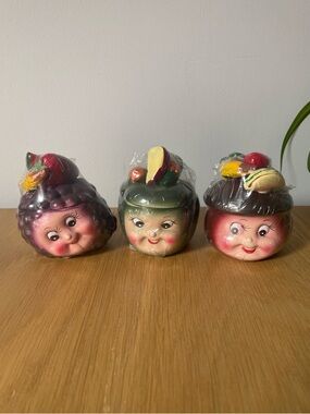 Sabre Vintage Fruit-Top Ceramic Face Jar Candles Set of 3 Sealed